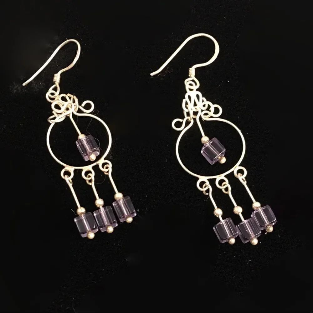 Sterling Silver Crystal glass Long earrings